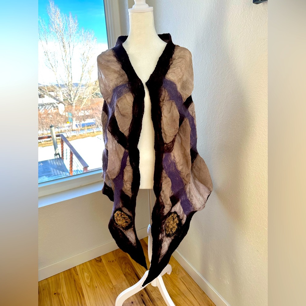 Silk and felted wool shawl. Designer/Artist Tami Zohar
